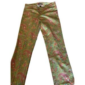 Lauren Ralph Lauren Size 10 Women's Lime Green Multicolor Paisley Pants Straight